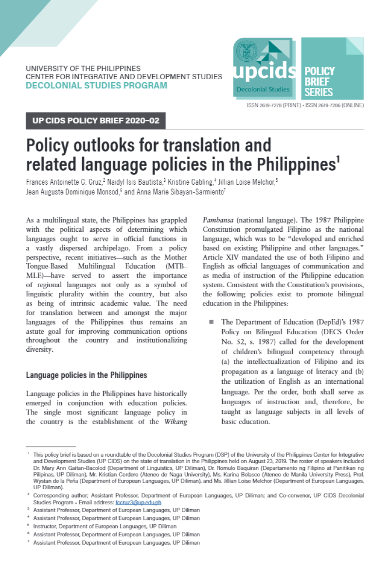 Policy Brief Series 2020 Archives University Of The Philippines 